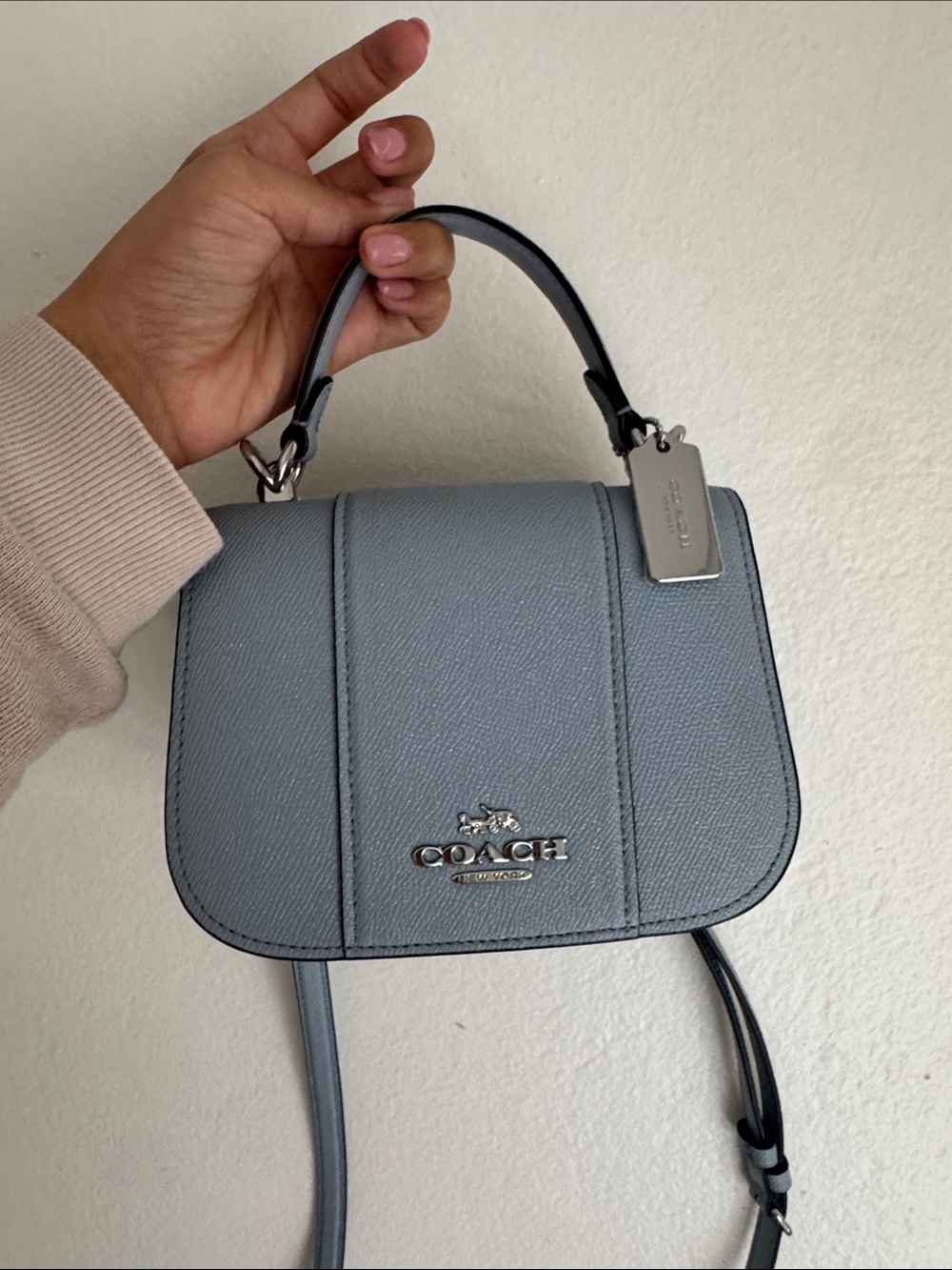 Coach Light Blue Gray Pebbled Leather Mini Top-Handle Crossbody - Picture 1 of 9